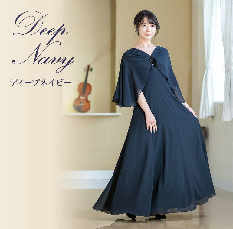 シフォンジョーゼット ケープ風ロングドレス op3677