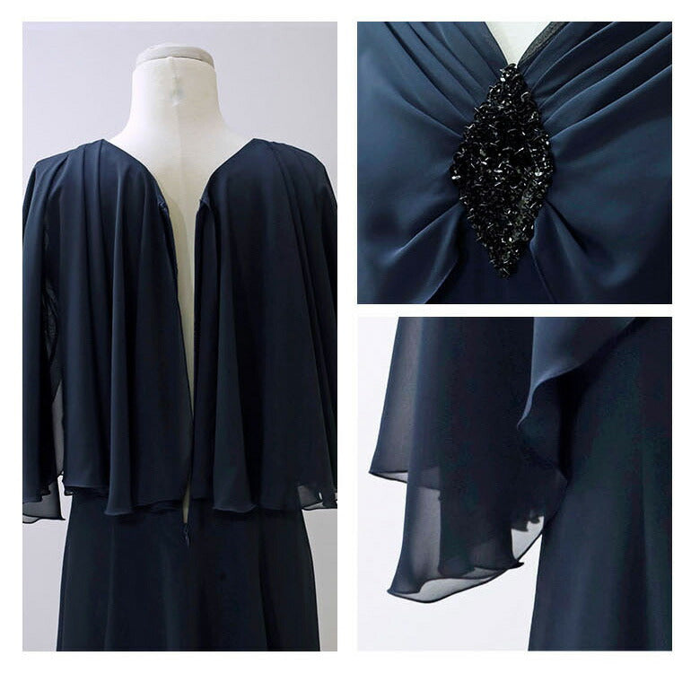 シフォンジョーゼット ケープ風ロングドレス op3677