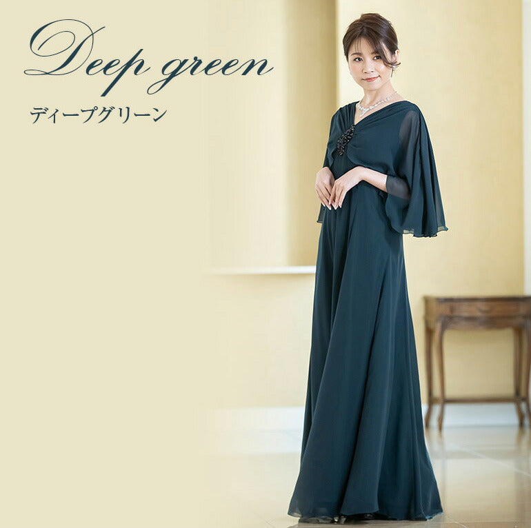 シフォンジョーゼット ケープ風ロングドレス op3677