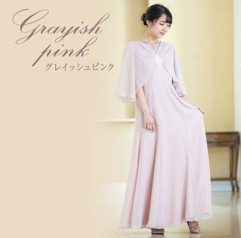 シフォンジョーゼット ケープ風ロングドレス op3677