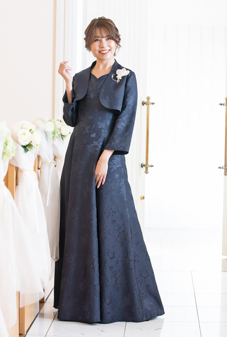 【安心の日本製】薔薇柄シャンタンの ブラック ドレス op3560